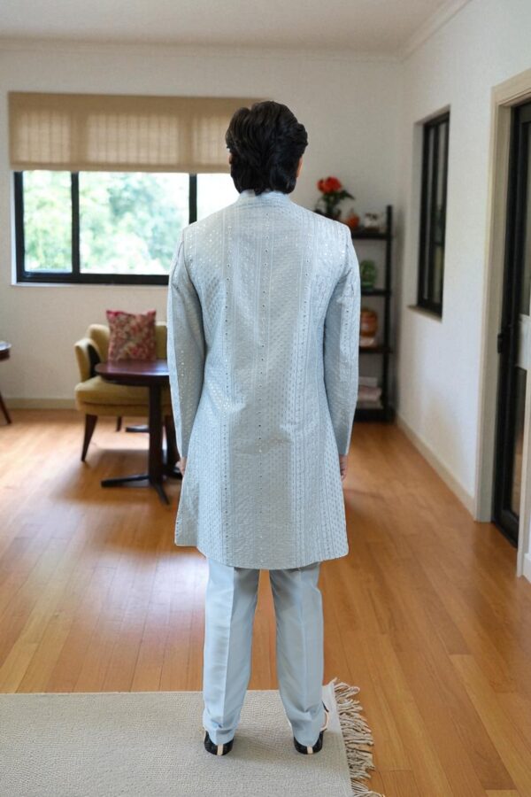 Sky Blue Indo Western Shrug Style Outfit for Men - Image 6