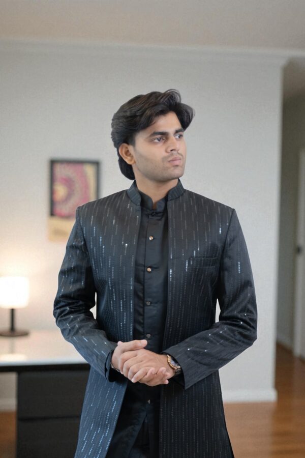 Designer Black Indo Western Shrug Style for Special Occasions - Image 4