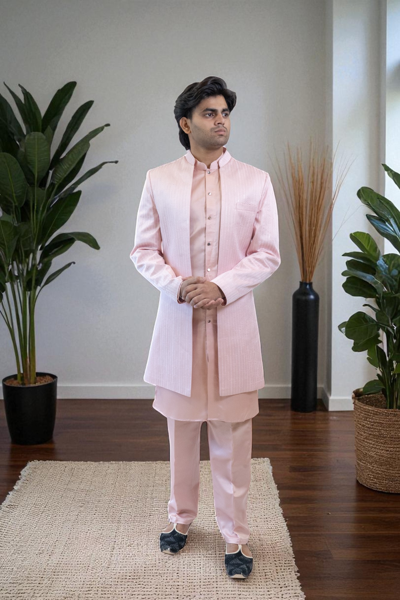 Pink Indo Western Shrug Style Outfit for Men
