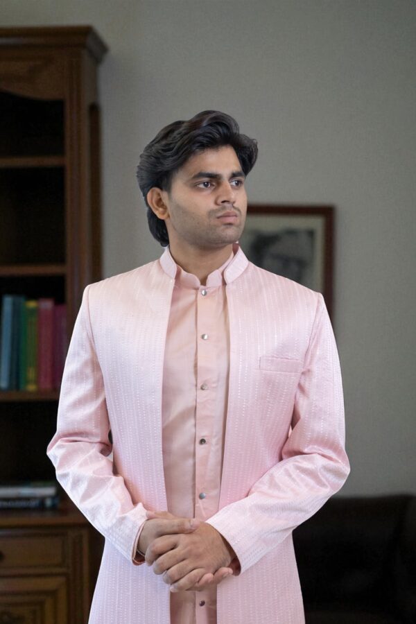 Pink Indo Western Shrug Style Outfit for Men - Image 5