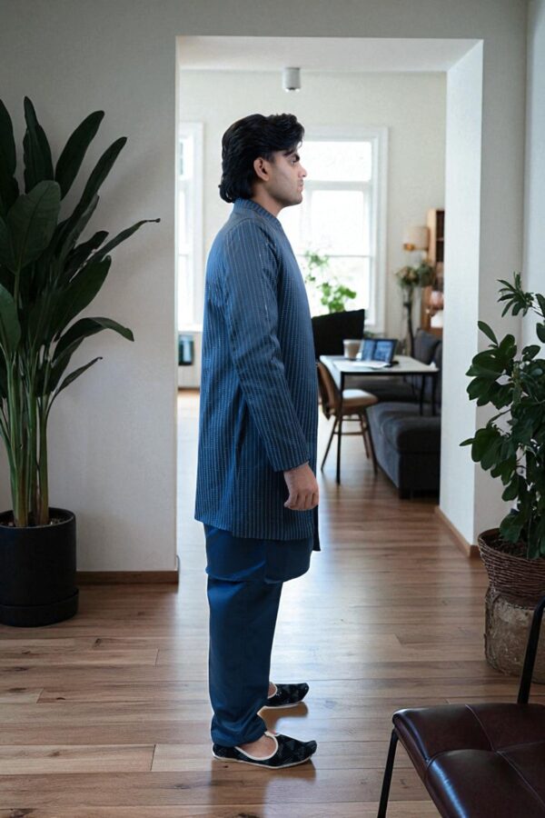 Navy Blue Indo Western Shrug Style Outfit for Men - Image 4