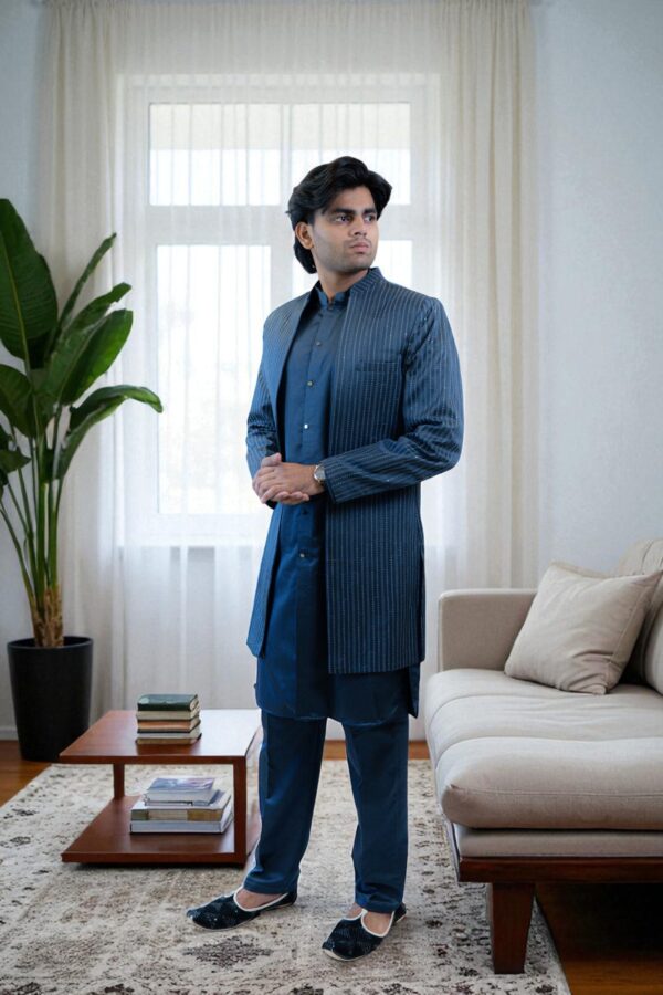 Navy Blue Indo Western Shrug Style Outfit for Men