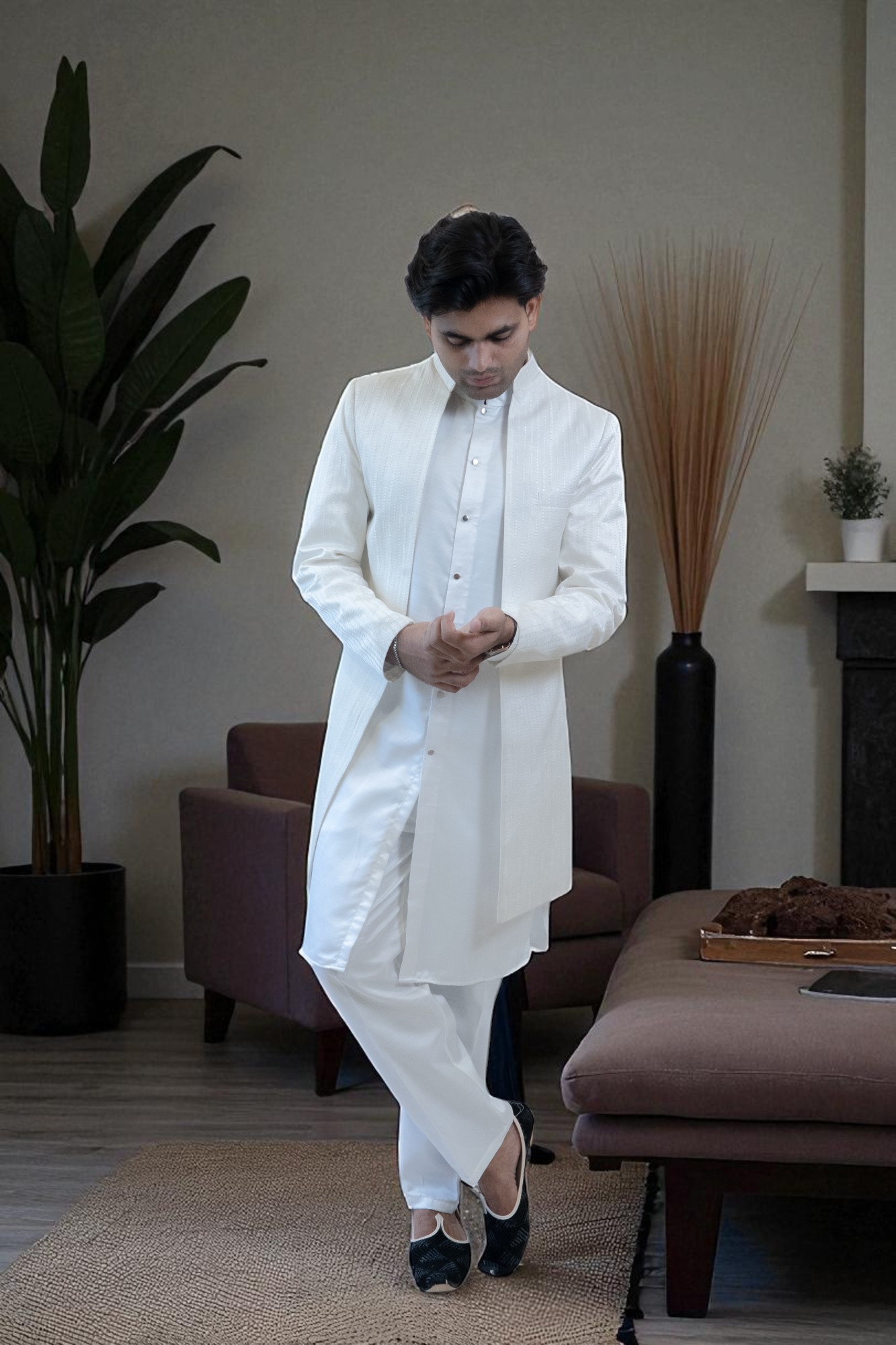 Off-White Indo Western Shrug Style Outfit for Men