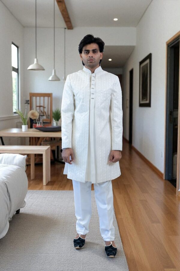 Premium Fabric Off-White Indo Western Shrug for Men - Image 2