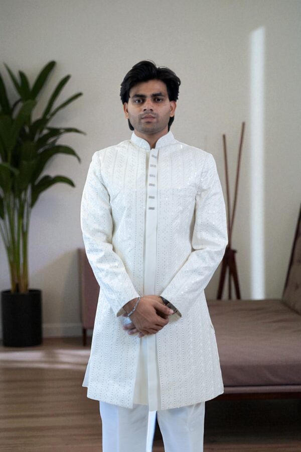 Premium Fabric Off-White Indo Western Shrug for Men - Image 4