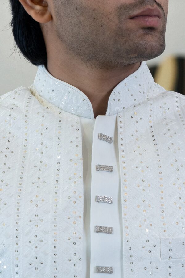 Premium Fabric Off-White Indo Western Shrug for Men - Image 3
