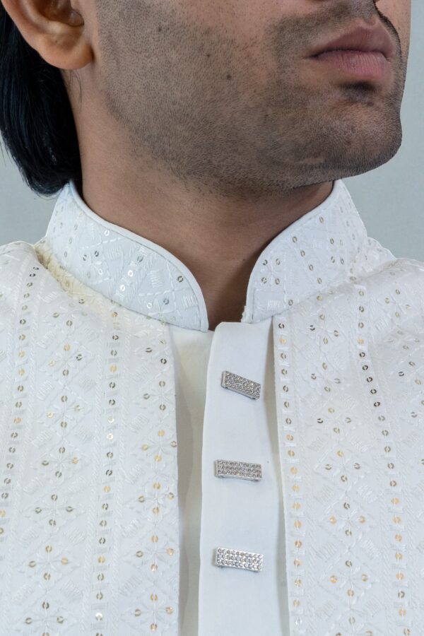 Premium Fabric Off-White Indo Western Shrug for Men - Image 5