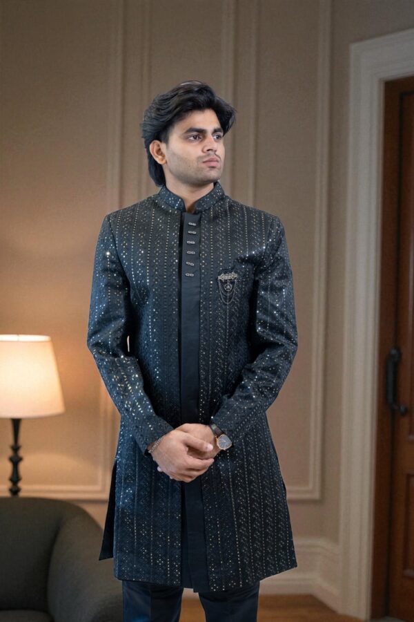 Black Indo Western Shrug Style Outfit for Men