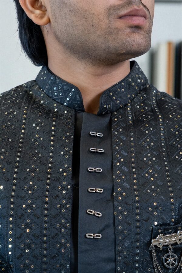 Black Indo Western Shrug Style Outfit for Men - Image 4