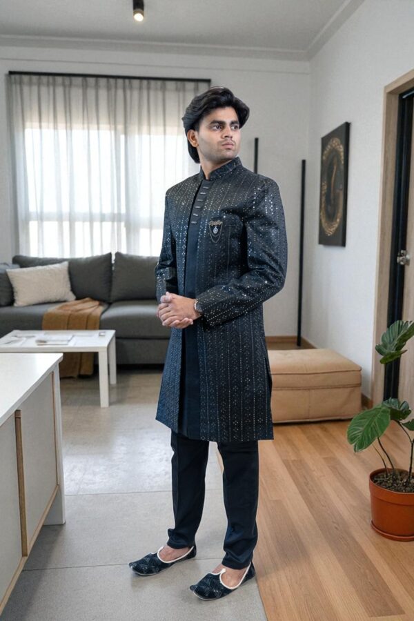 Black Indo Western Shrug Style Outfit for Men - Image 2