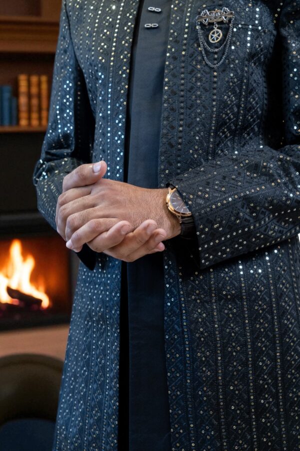Black Indo Western Shrug Style Outfit for Men - Image 3