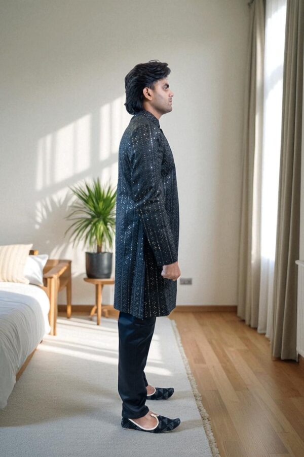 Black Indo Western Shrug Style Outfit for Men - Image 6