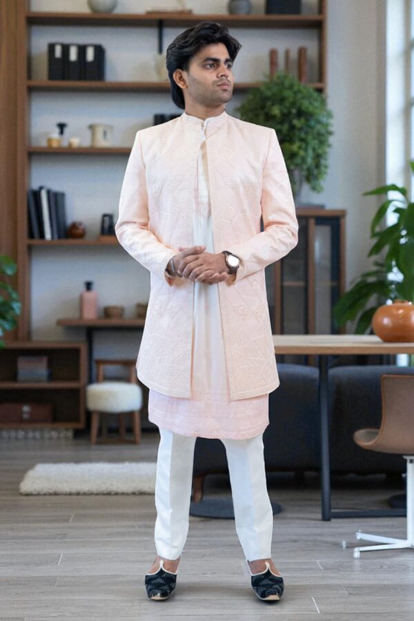Pink Indo Western Jacket with Heavy Work and Multi-Color Kurta - Image 2