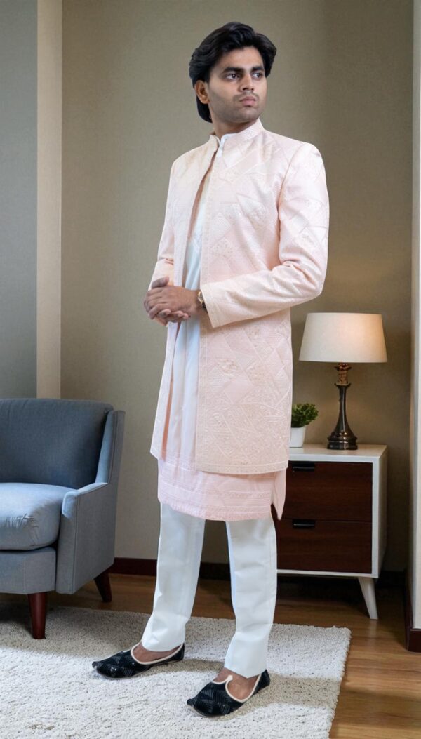 Pink Indo Western Jacket with Heavy Work and Multi-Color Kurta - Image 3