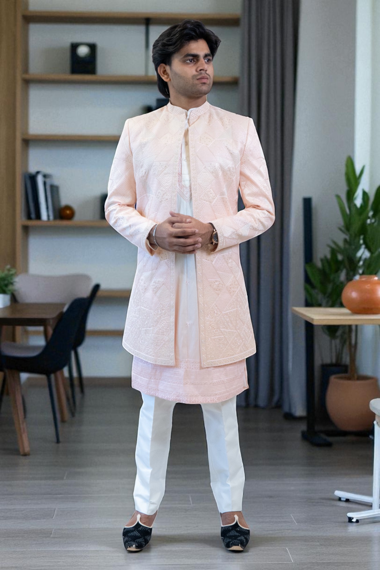 Pink Indo Western Jacket with Heavy Work and Multi-Color Kurta