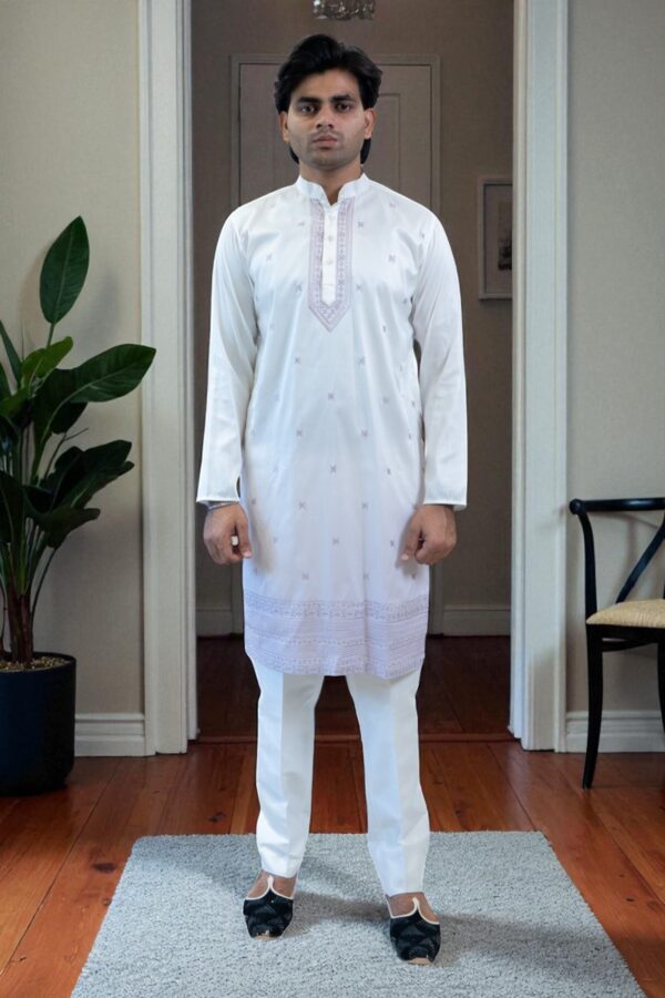 Lavender Indo Western Shrug/Jacket with Kurta Pajama for Men - Image 2
