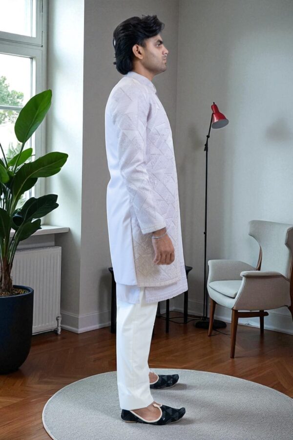 Lavender Indo Western Shrug/Jacket with Kurta Pajama for Men - Image 4