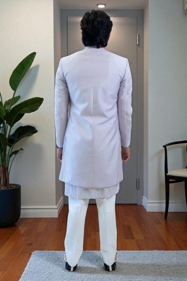 Lavender Indo Western Shrug/Jacket with Kurta Pajama for Men - Image 5