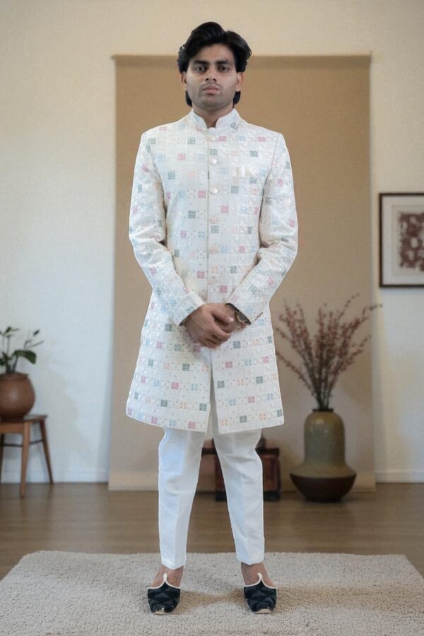 Multi-Color Bandhgala Indo Western Suit for Men – Suiting Fabric & Embroidery Design