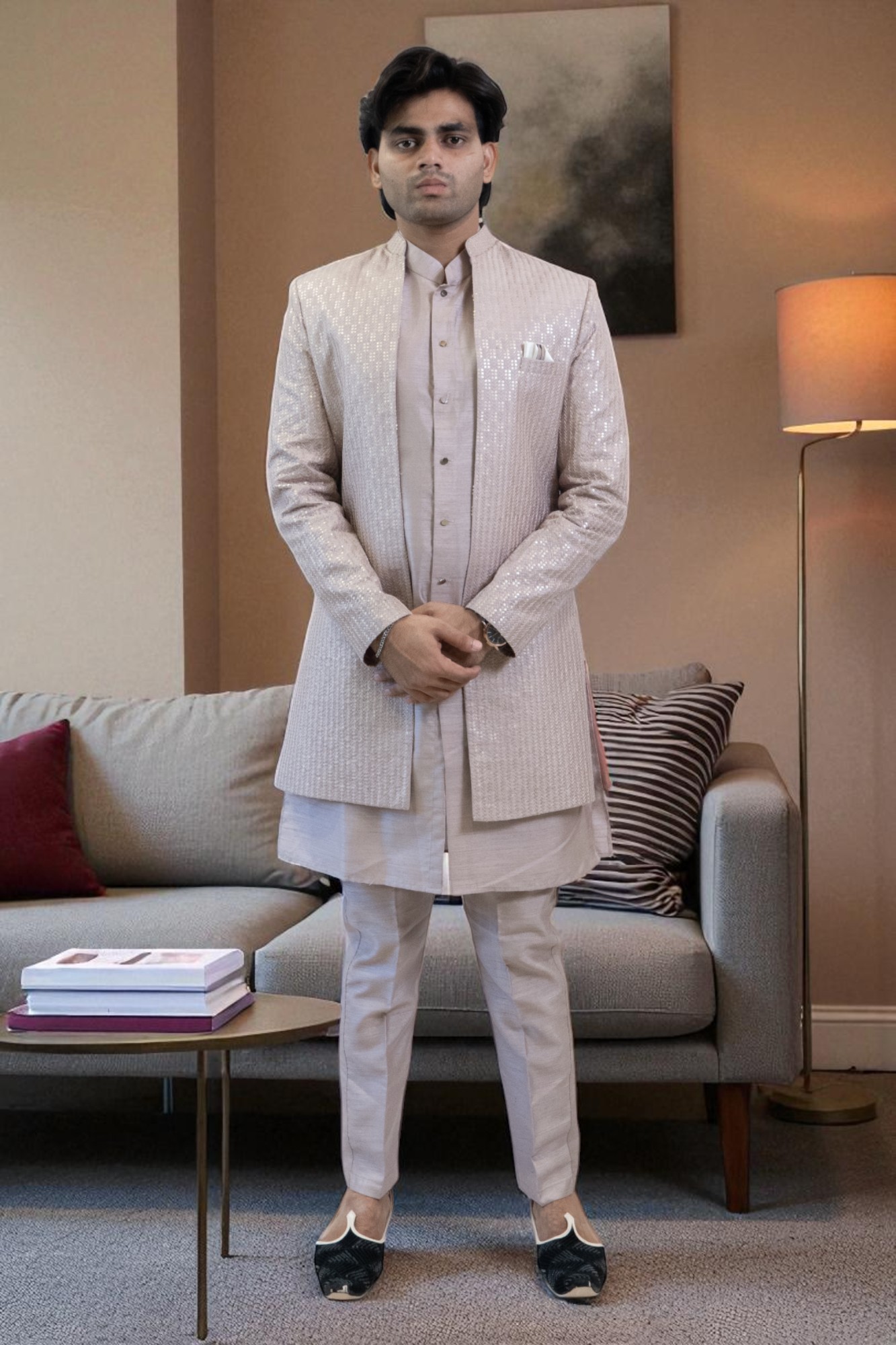 Indo Western Shrug Style Dress for Men – Sequin Design