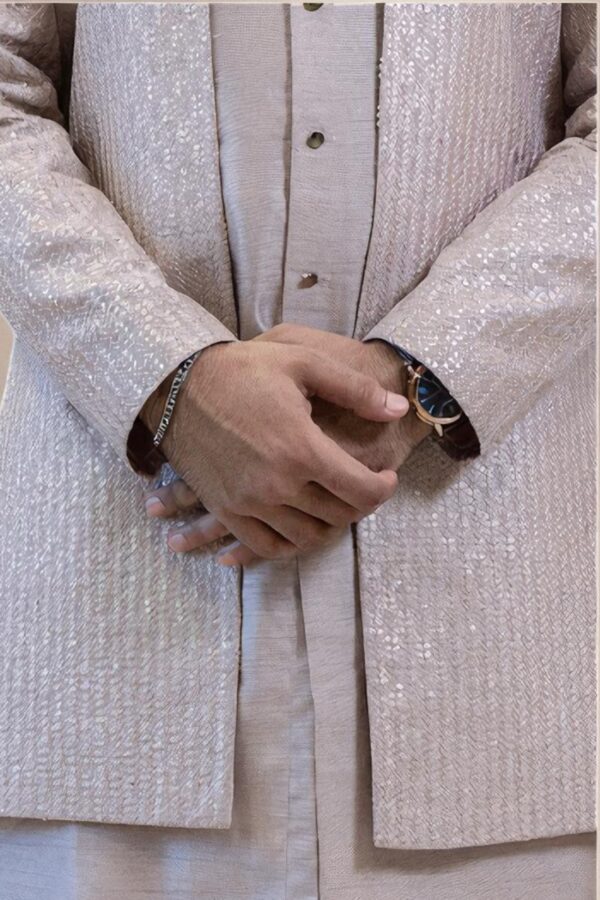Indo Western Shrug Style Dress for Men – Sequin Design - Image 4