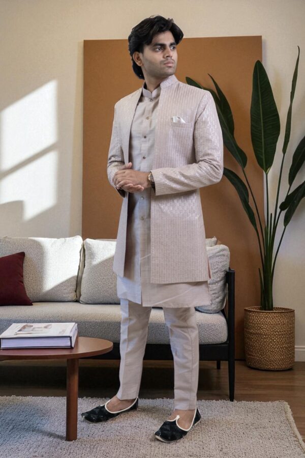 Indo Western Shrug Style Dress for Men – Sequin Design - Image 3