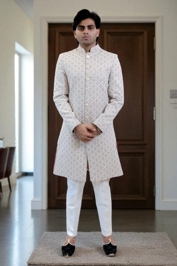 Bandhgala Indo Western Suit for Men – Suiting Fabric & Embroidery Design - Image 2
