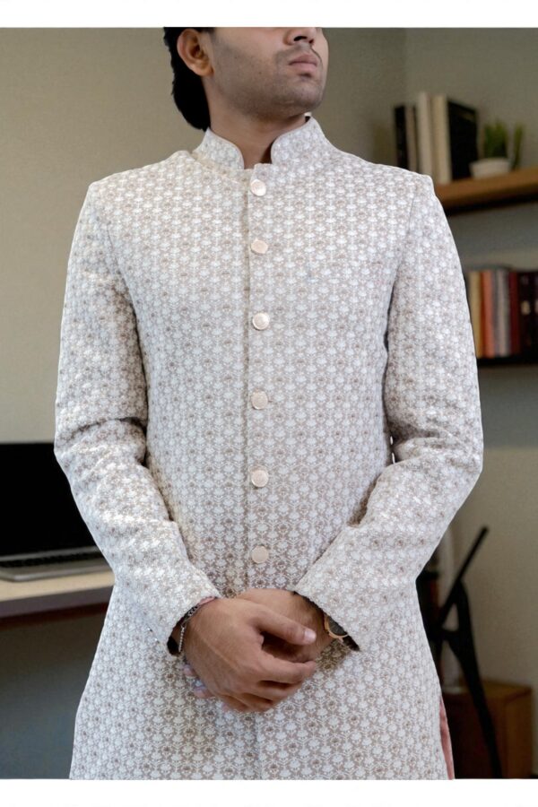 Bandhgala Indo Western Suit for Men – Suiting Fabric & Embroidery Design - Image 3