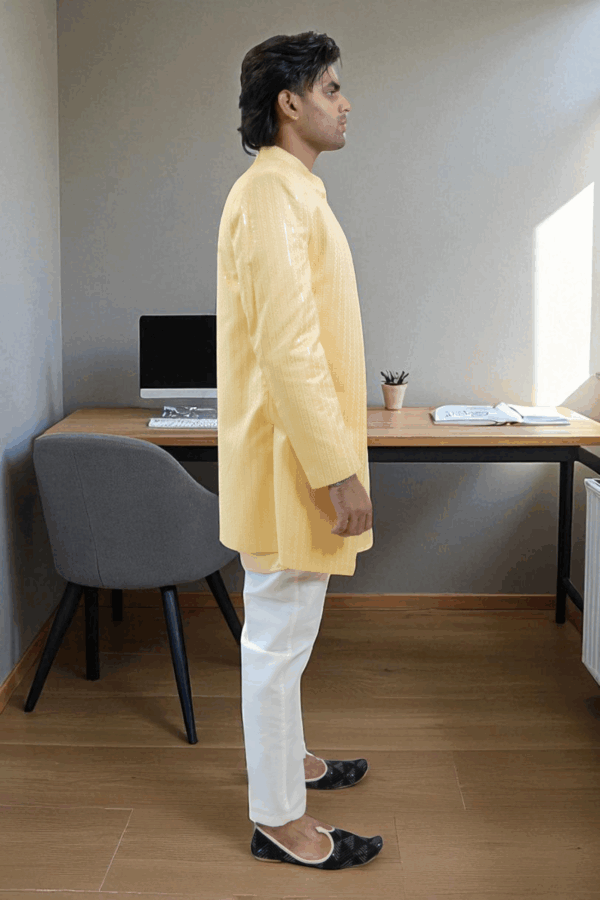 Yellow Indo Western Shrug/Jacket with Sequin Work - Image 4