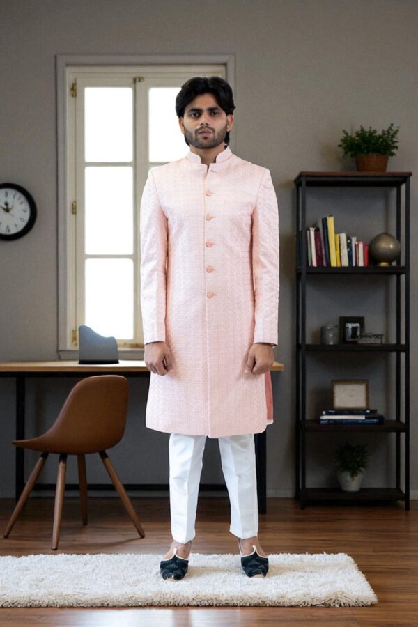 Pink Sequin Design Shurg Style Indo-Western Suit - Image 2