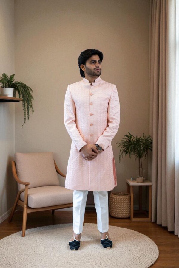 Pink Sequin Design Shurg Style Indo-Western Suit - Image 3