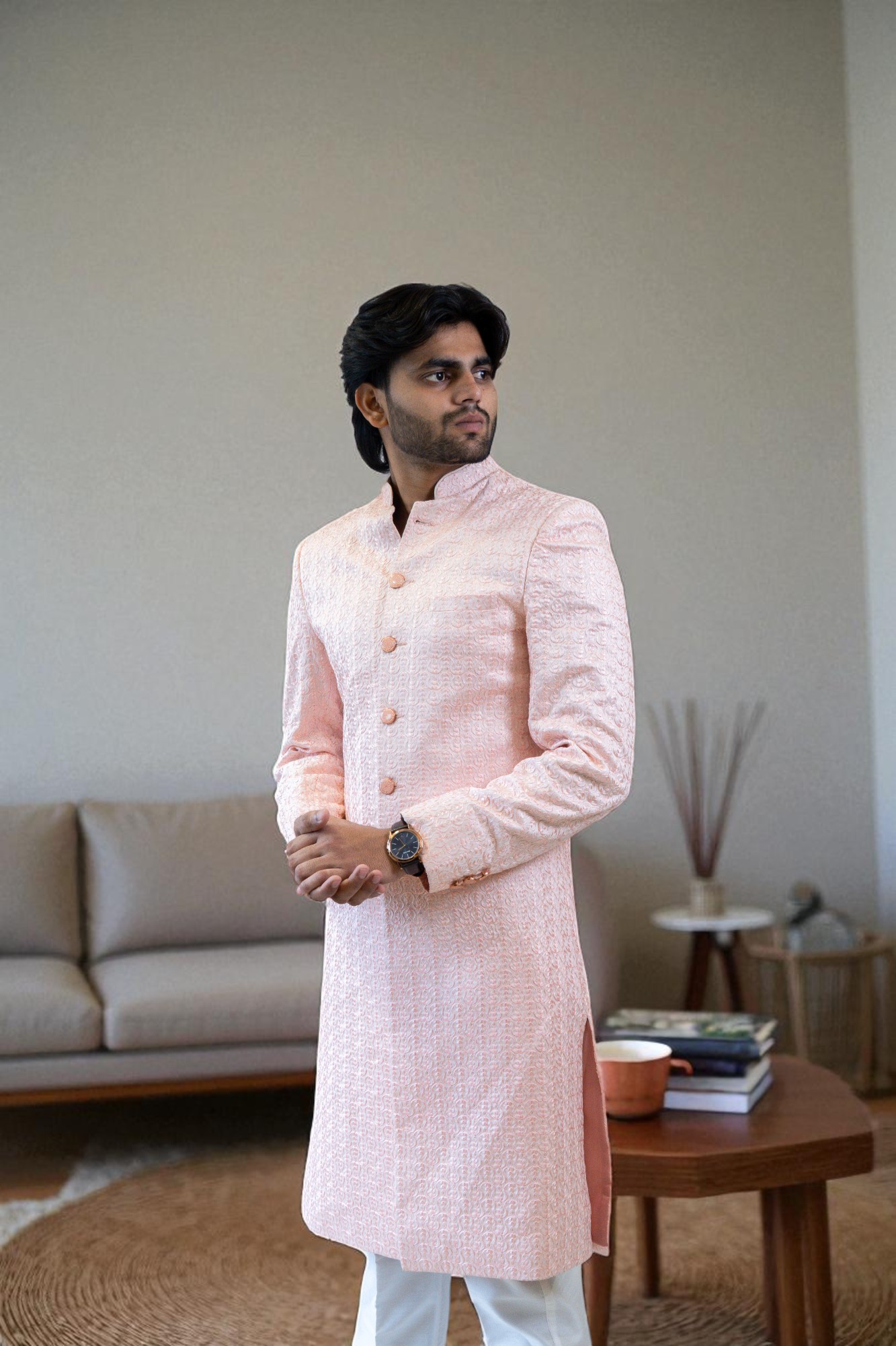 Pink Sequin Design Shurg Style Indo-Western Suit
