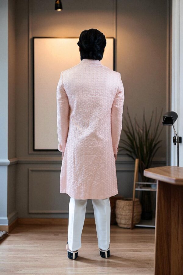 Pink Sequin Design Shurg Style Indo-Western Suit - Image 5