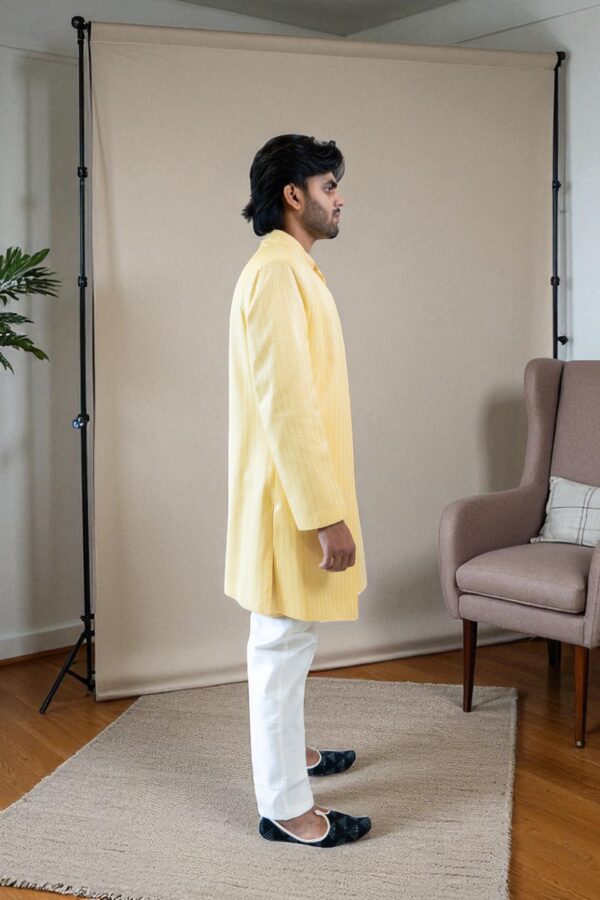 Yellow Sequin Design Shurg Style Indo-Western Suit - Image 5