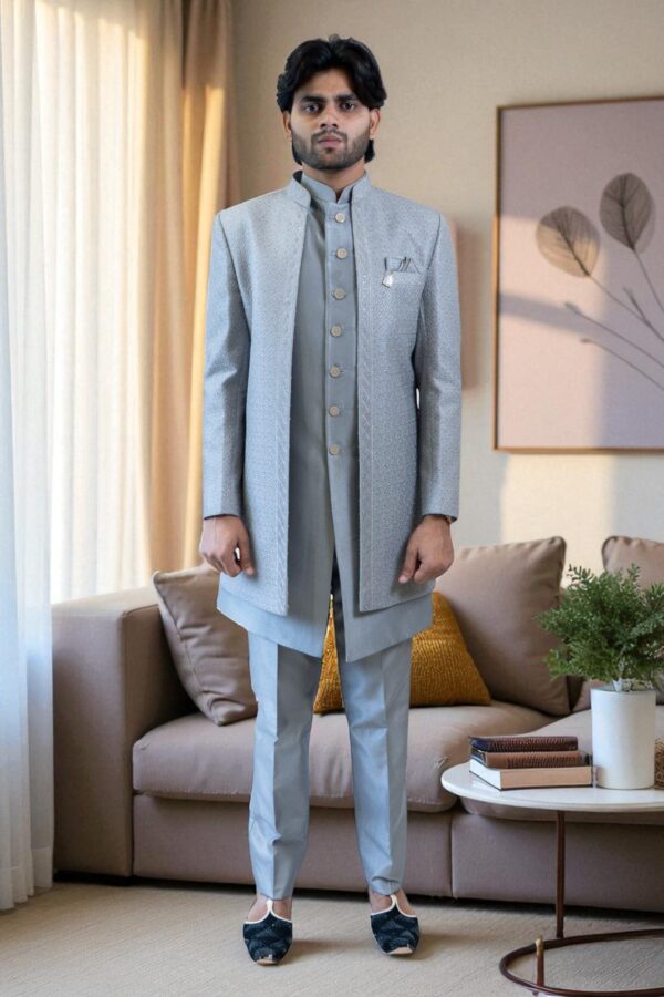 Men’s Grey Indo Western Suit - Image 2