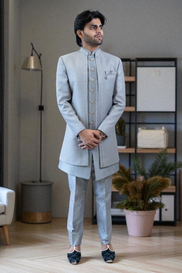 Men’s Grey Indo Western Suit - Image 3