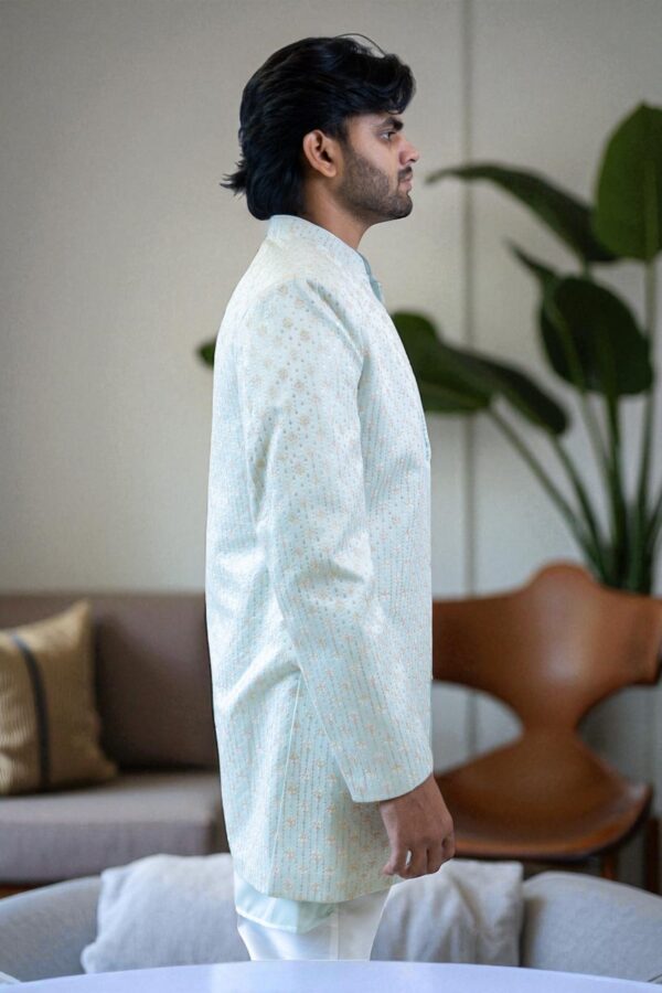 Men’s Sky Blue Embroidered Indo Western Set – Stylish & Comfortable Suiting Fabric Outfit - Image 6