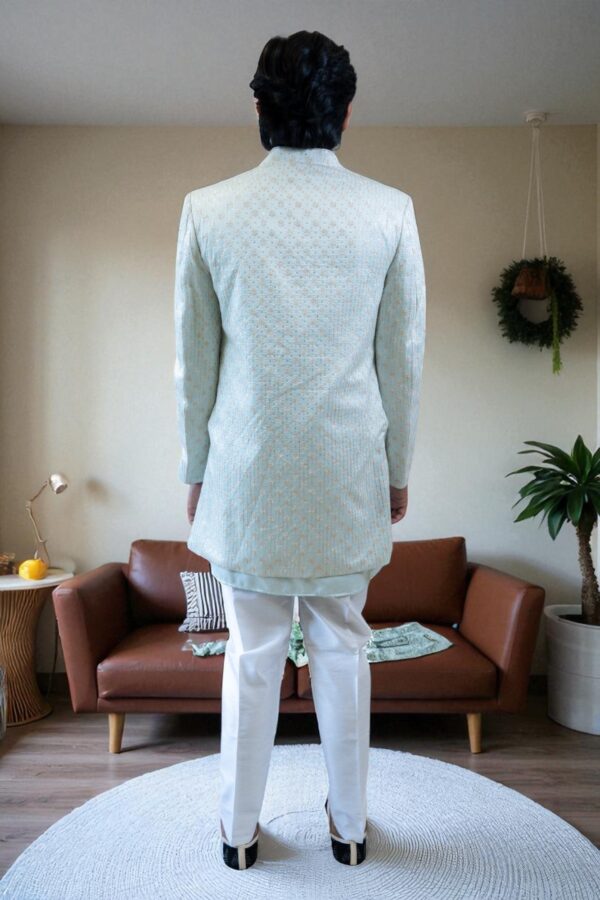 Men’s Sky Blue Embroidered Indo Western Set – Stylish & Comfortable Suiting Fabric Outfit - Image 7