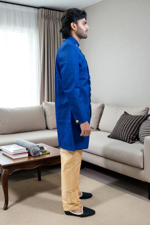Men’s Plain Blue Cotton Indo Western Set - Image 5