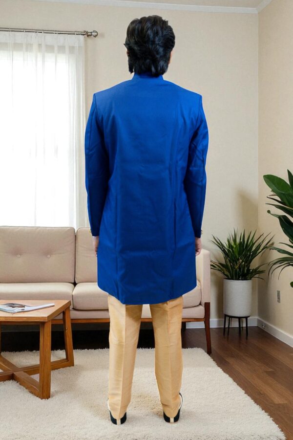 Men’s Plain Blue Cotton Indo Western Set - Image 6