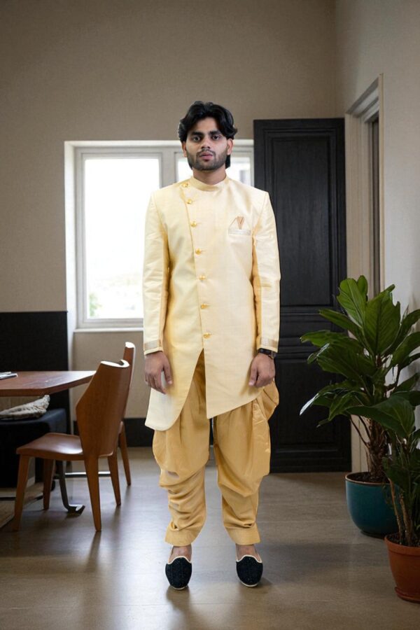 Golden Color Indo Western Suit for Men – Stylish Party & Wedding Wear - Image 2