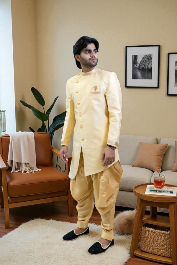 Golden Color Indo Western Suit for Men – Stylish Party & Wedding Wear - Image 4