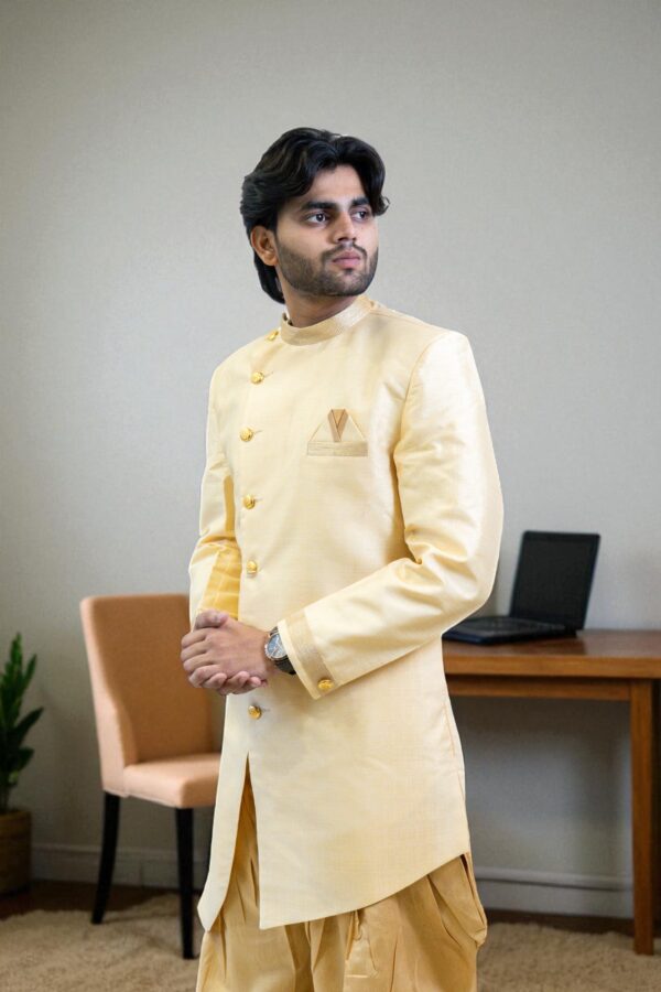 Golden Color Indo Western Suit for Men – Stylish Party & Wedding Wear