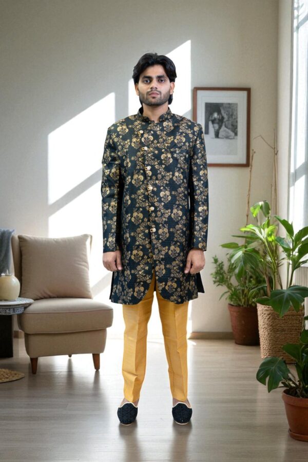 Golden Printed Indo Western – Elegant Party & Occasion Wear - Image 2