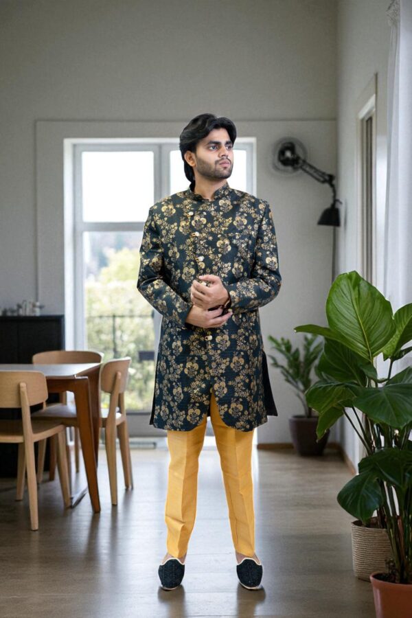 Golden Printed Indo Western – Elegant Party & Occasion Wear - Image 3