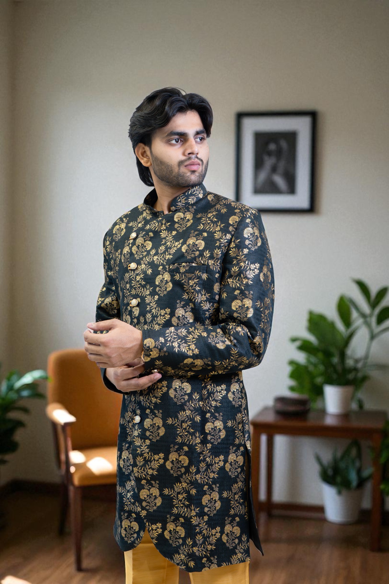 Golden Printed Indo Western – Elegant Party & Occasion Wear