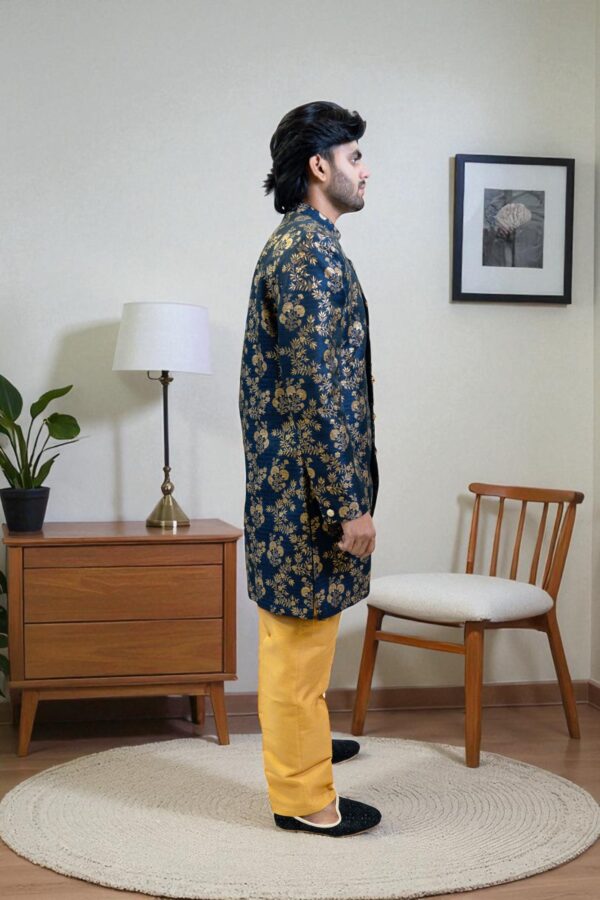 Navy Blue Golden Printed Indo Western Suit for Men – Elegant Occasion Wear - Image 5