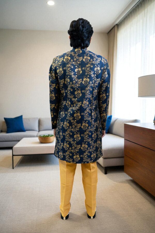 Navy Blue Golden Printed Indo Western Suit for Men – Elegant Occasion Wear - Image 6