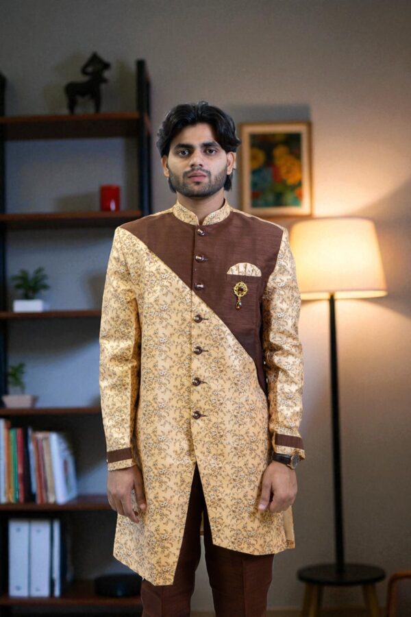 Golden Indo Western Suit for Men – Party Wear & Stylish Occasion Outfit - Image 2