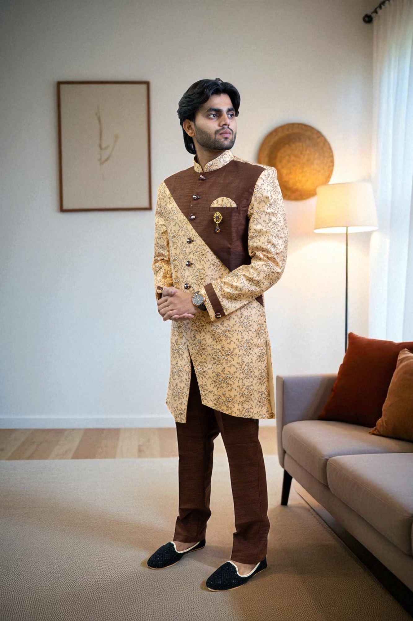 Golden Indo Western Suit for Men – Party Wear & Stylish Occasion Outfit